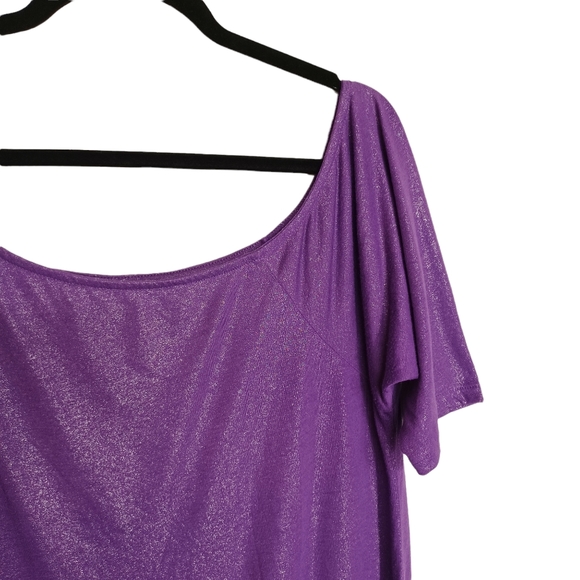 TWIST TEES Purple Shimmer Glitter Boat Neck Asymmetrical Hem Top 1 (1X) - Picture 6 of 7